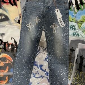 Purple Brand Cross Embellished Jeans